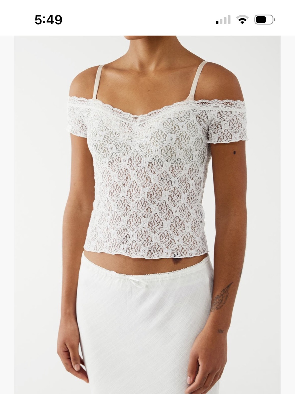 BDG White Off-Shoulder Lace Crop Top